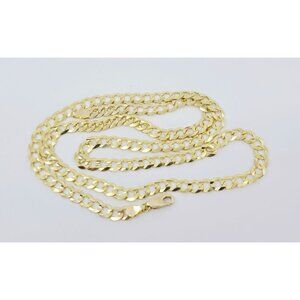 Unique 14K Solid Yellow Gold Designer Flat Cuban Link Chain Necklace 24" Length